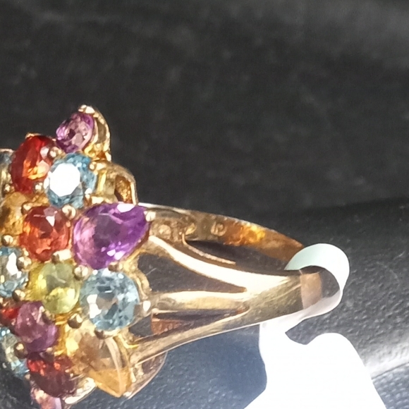 14 Kt Gold Over 925 Silver Multiple Gemstone Ring- Size: 7 - Picture 11 of 14